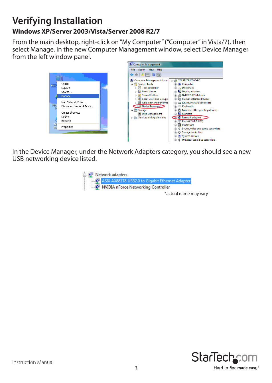 Verifying installation | StarTech.com USB21000S User Manual | Page 6 / 9