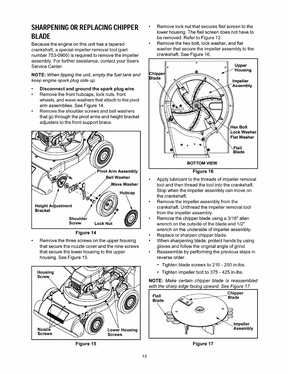 Sharpening or replacing chipper blade | Craftsman 247.770110 User Manual | Page 13 / 40