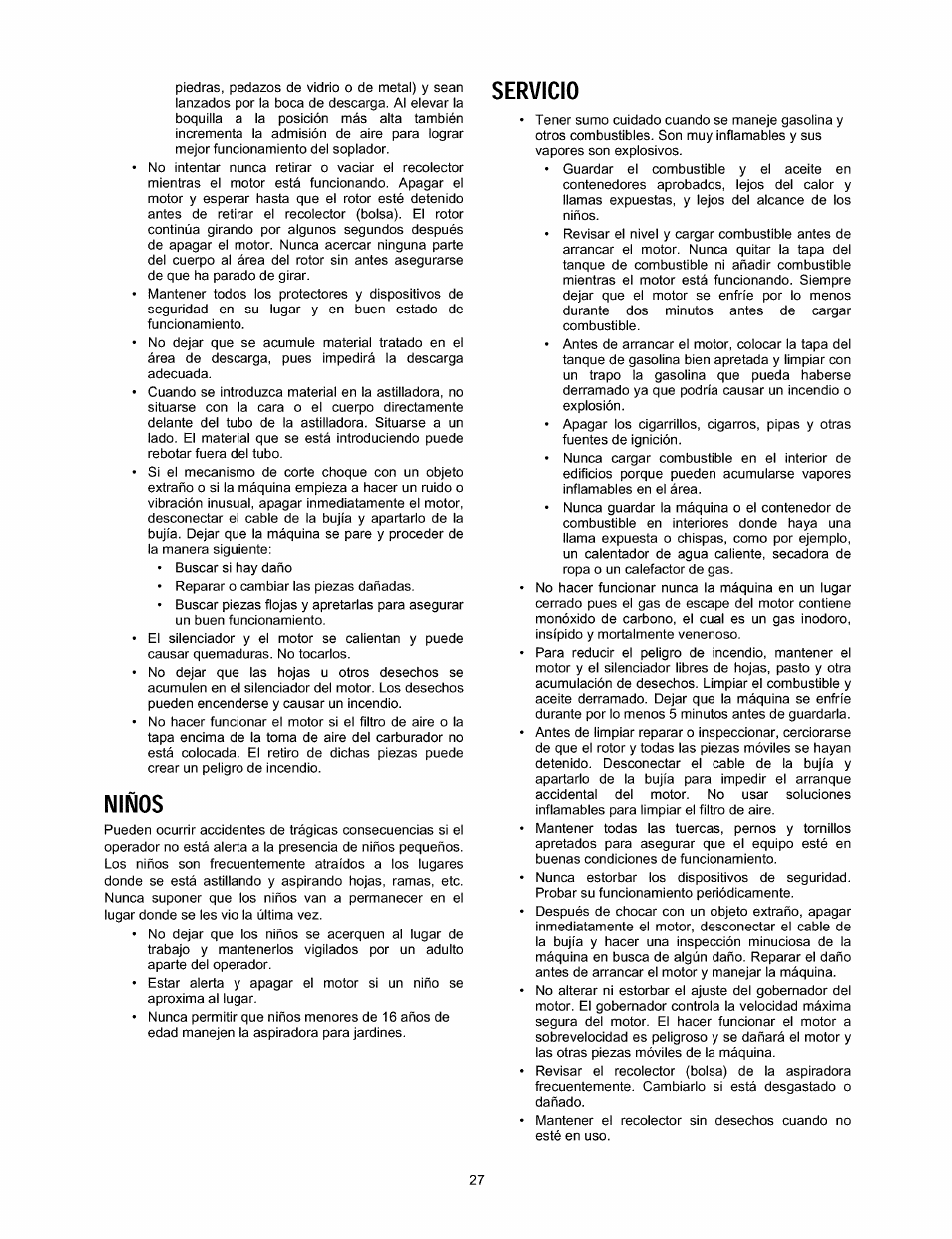 Niños, Servicio | Craftsman 247.770110 User Manual | Page 27 / 40