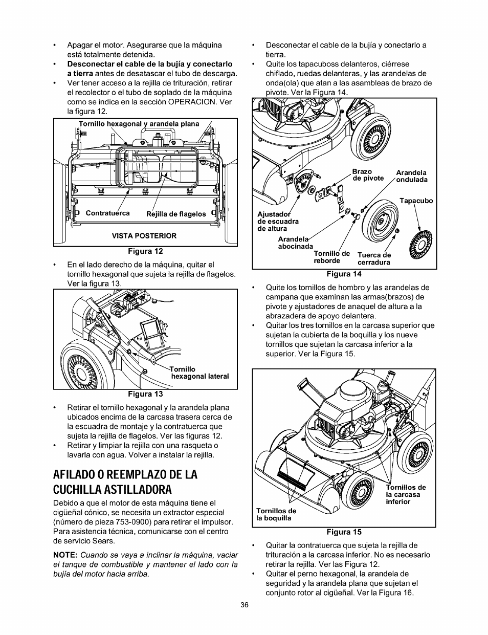 Afilado 0 reemplazo de la cuchilla astilladora | Craftsman 247.770110 User Manual | Page 36 / 40