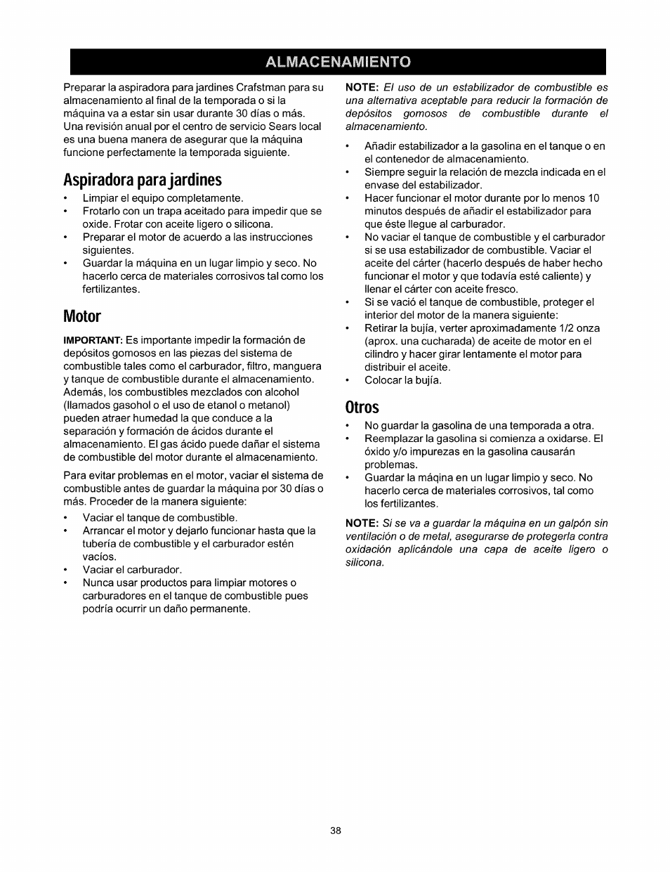 Aspiradora para jardines, Motor, Otros | Craftsman 247.770110 User Manual | Page 38 / 40