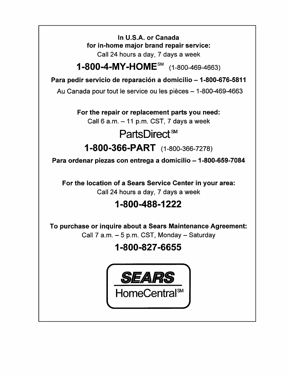 Partsdirect, 800-4-my-home | Craftsman 247.770110 User Manual | Page 40 / 40