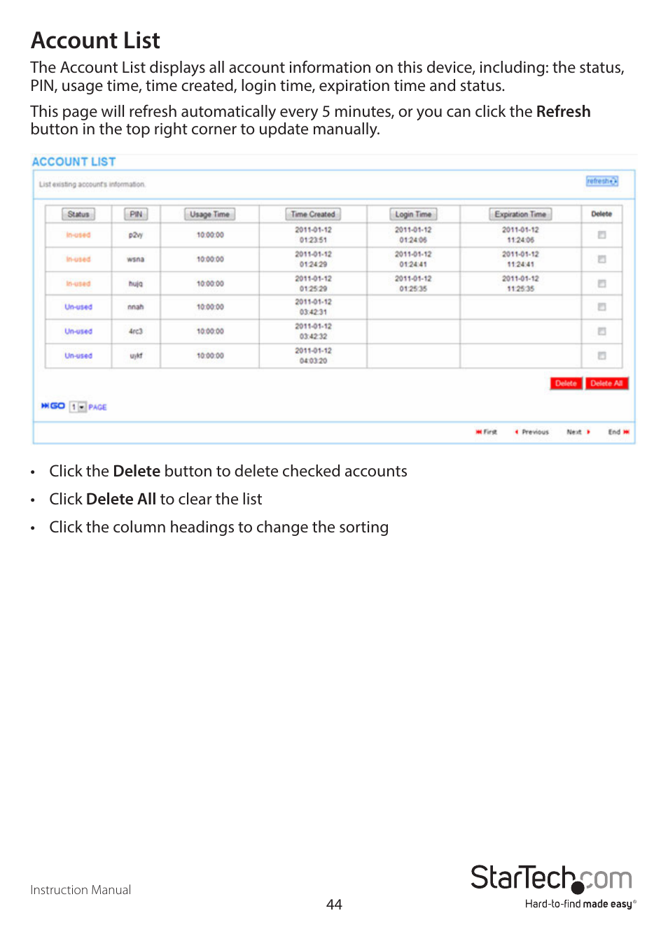 Account list | StarTech.com R300WN22GAxx Full User Manual | Page 49 / 61