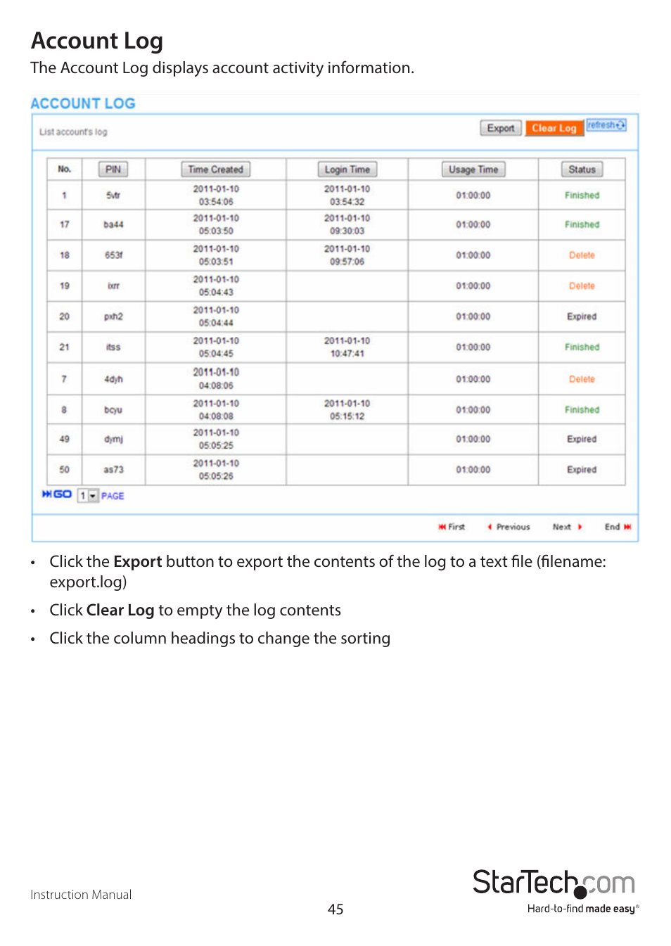 Account log | StarTech.com R300WN22GAxx Full User Manual | Page 50 / 61