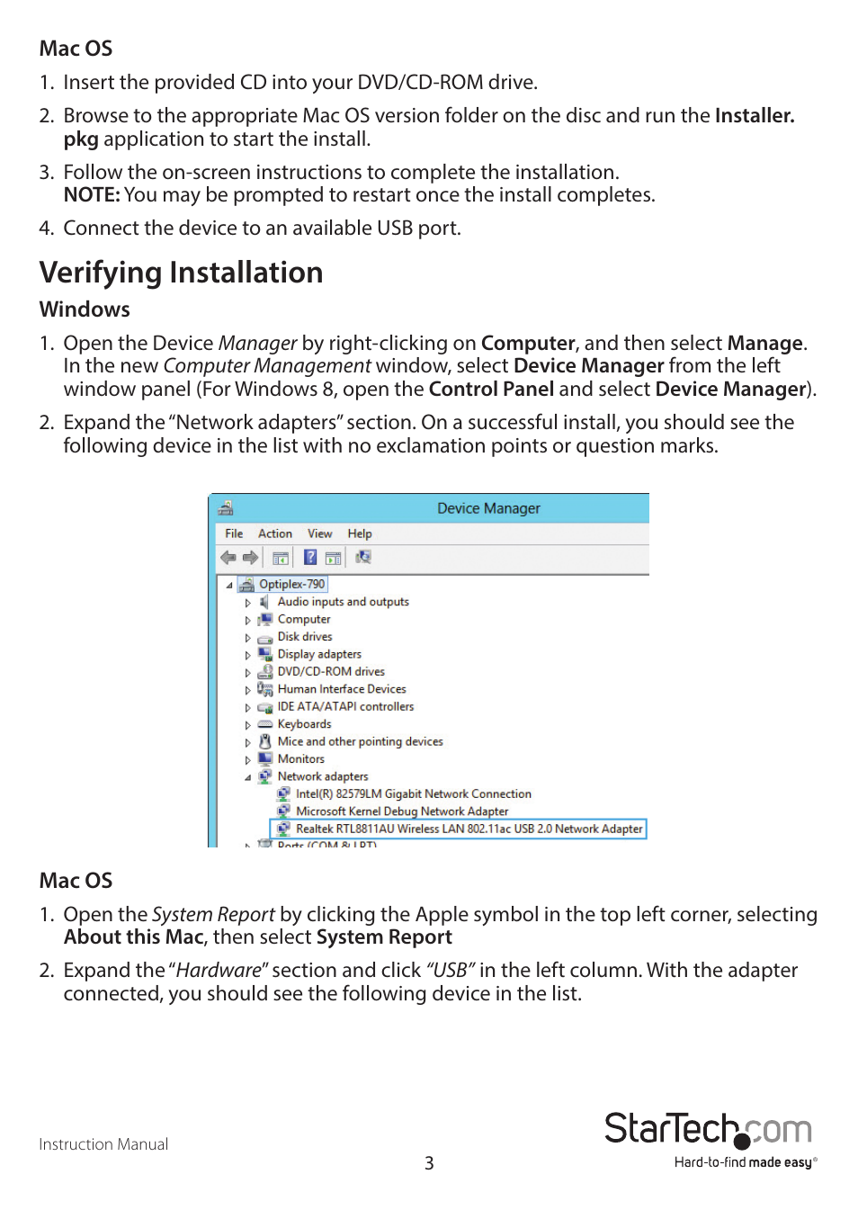 Verifying installation | StarTech.com USB433WACDB User Manual | Page 7 / 14