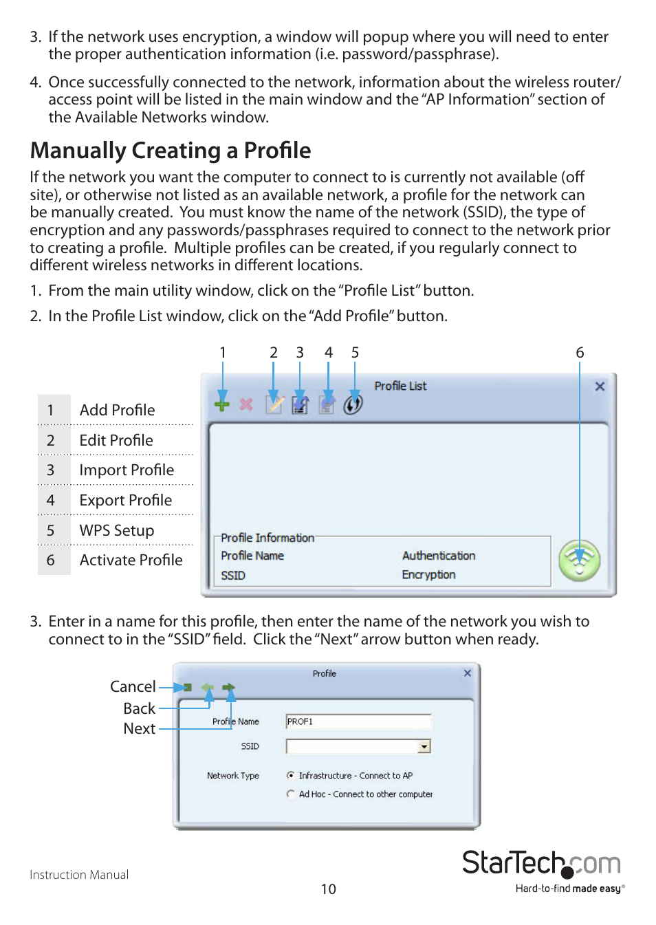 Manually creating a profile | StarTech.com USB300WN2X2D User Manual | Page 13 / 18