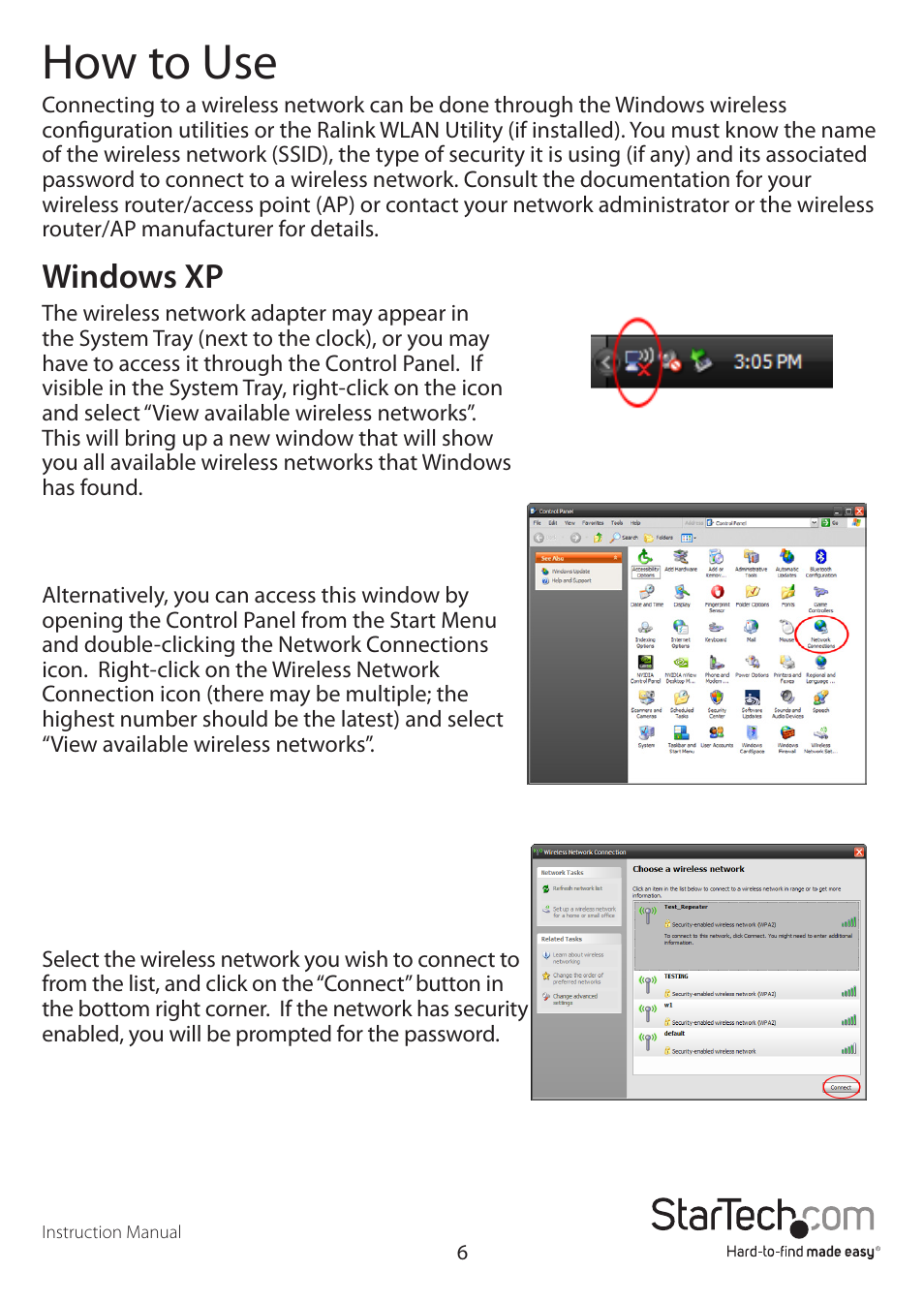 How to use, Windows xp | StarTech.com USB300WN2X2D User Manual | Page 9 / 18