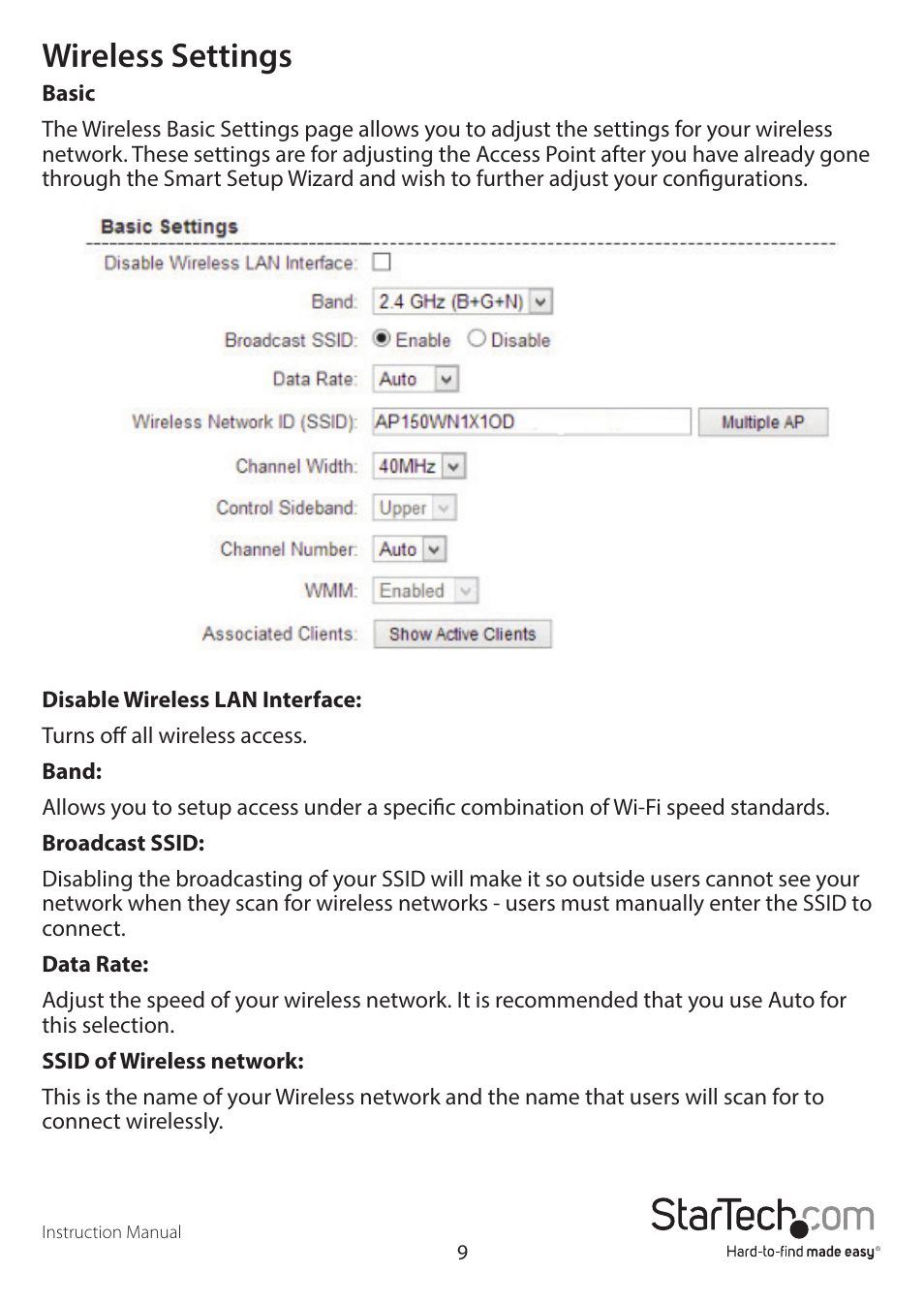 Wireless settings | StarTech.com AP150WN1X1OG User Manual | Page 13 / 25