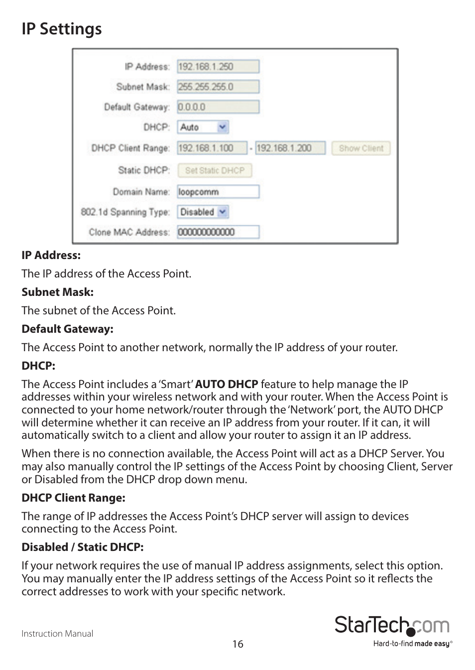 Ip settings | StarTech.com AP150WN1X1OG User Manual | Page 20 / 25