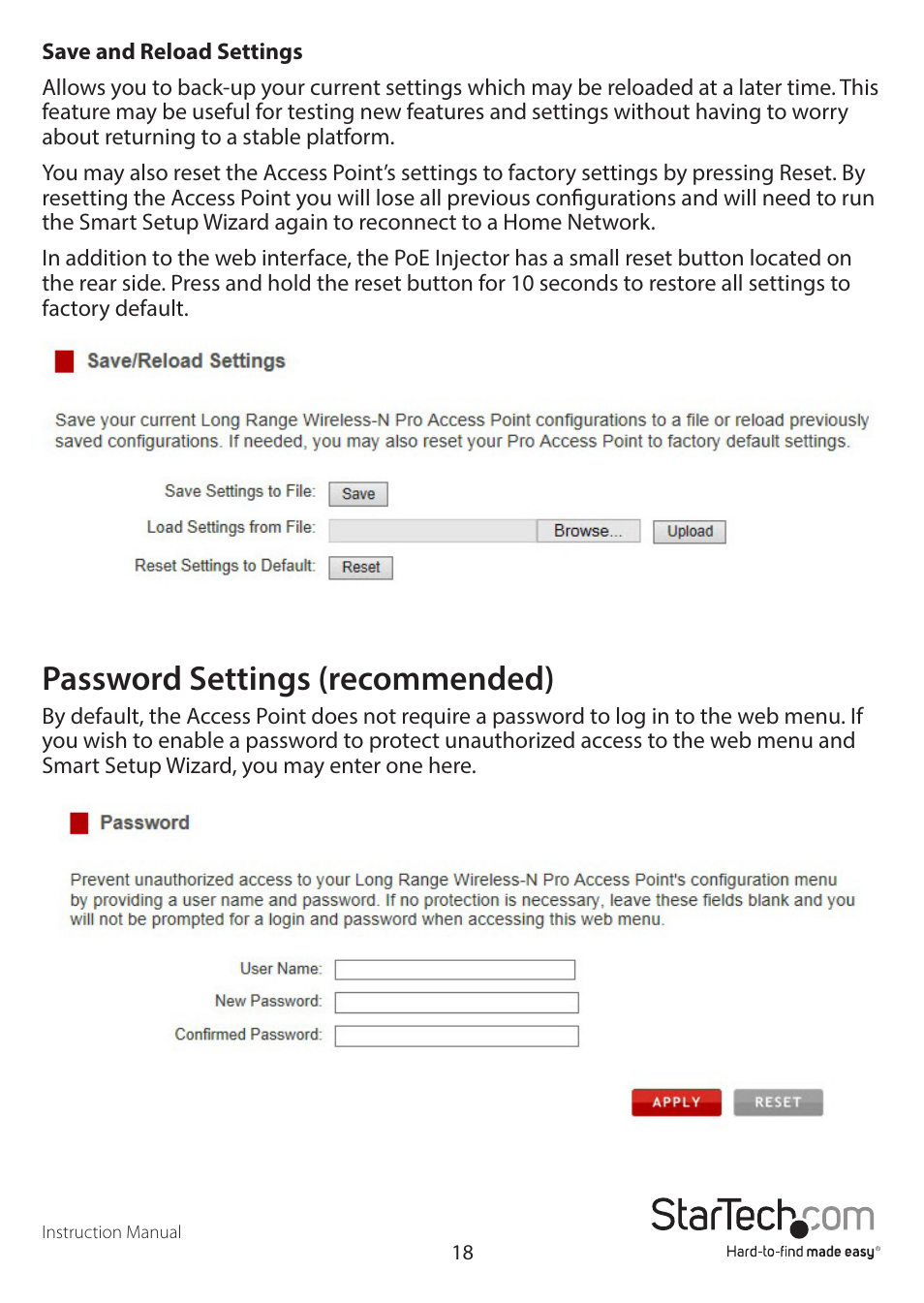 Password settings (recommended) | StarTech.com AP150WN1X1OG User Manual | Page 22 / 25