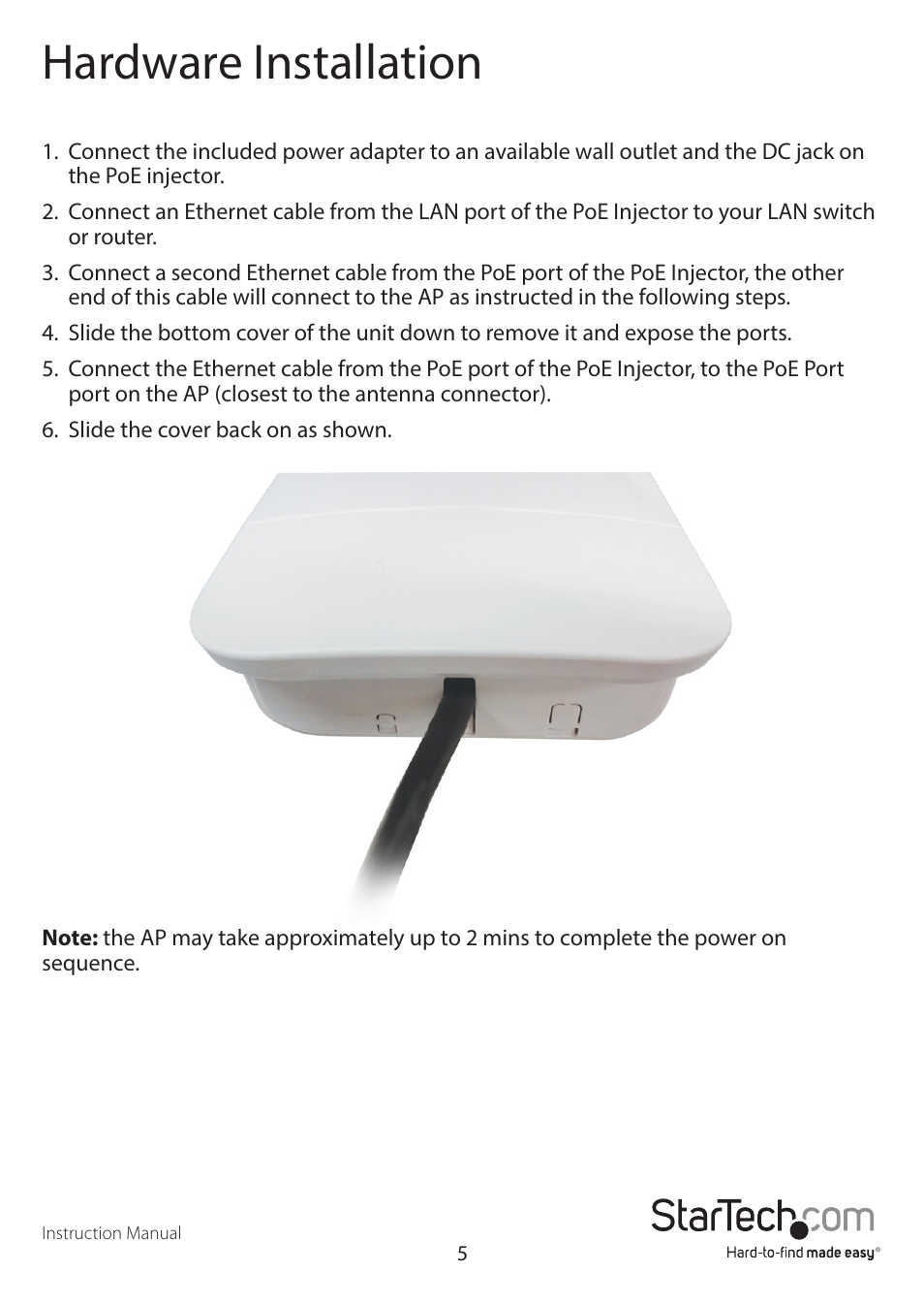 Hardware installation | StarTech.com AP150WN1X1OG User Manual | Page 9 / 25