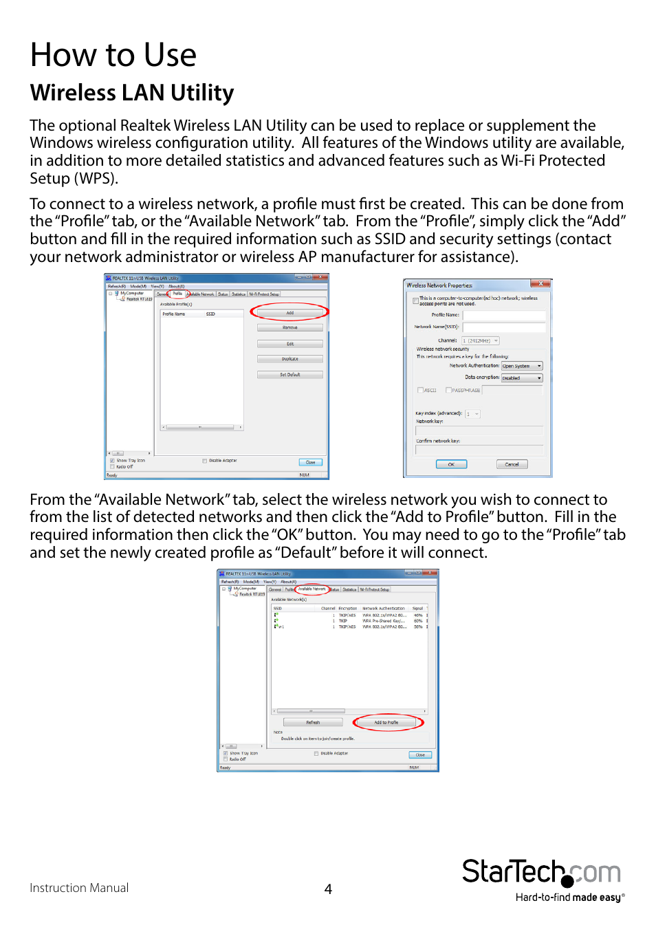 How to use, Wireless lan utility | StarTech.com USB150WN1X1W User Manual | Page 8 / 12