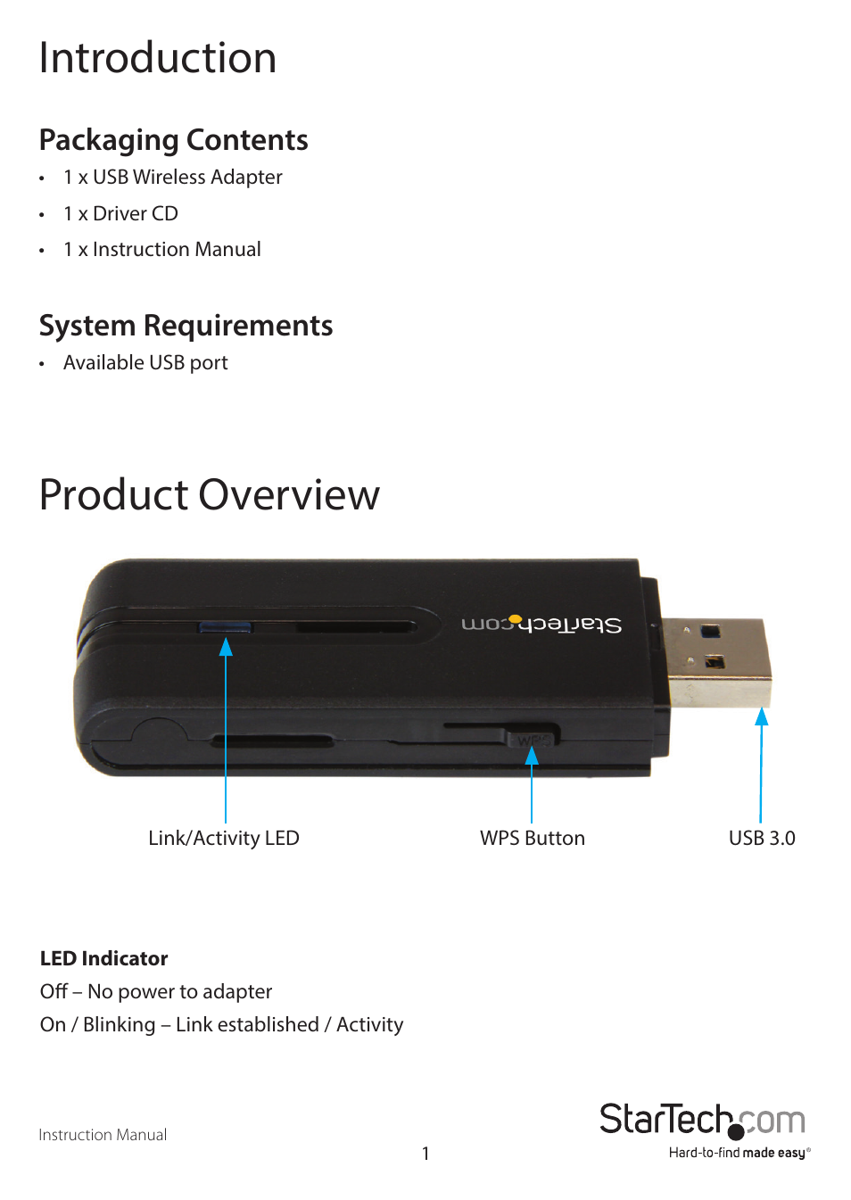 Introduction, Product overview, Packaging contents | System requirements | StarTech.com USB867WAC22 User Manual | Page 5 / 28