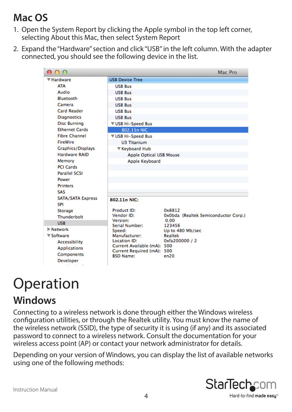 Operation, Mac os, Windows | StarTech.com USB867WAC22 User Manual | Page 8 / 28