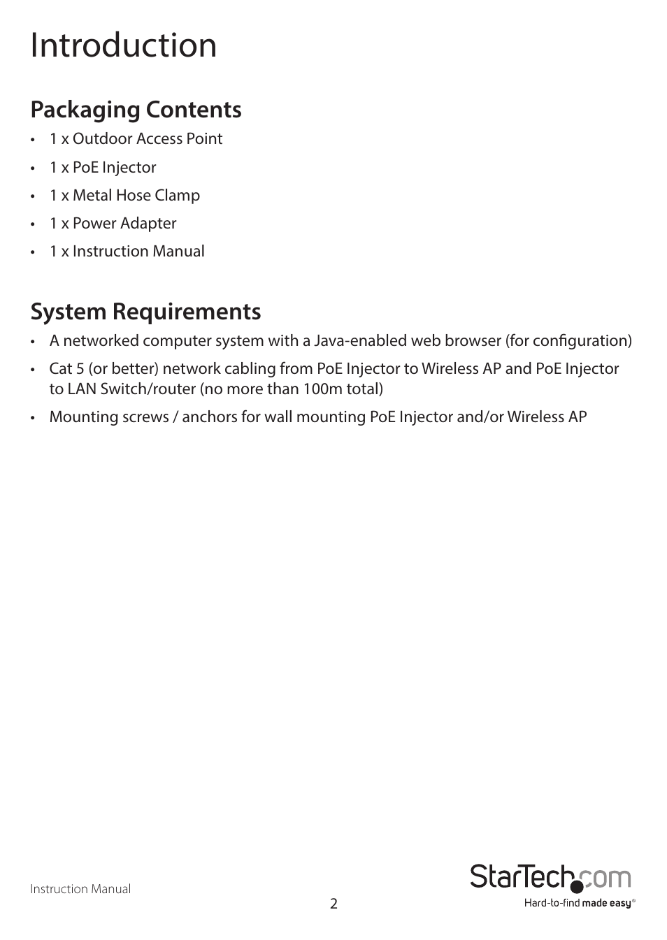 Introduction, Packaging contents, System requirements | StarTech.com R300WN22OP5E User Manual | Page 5 / 15