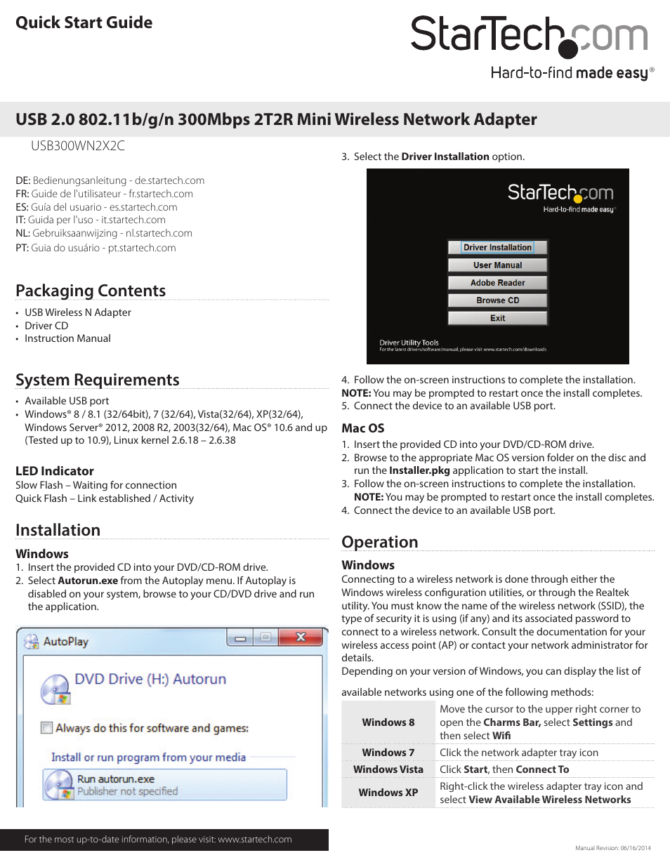 StarTech.com USB300WN2X2C Quick Start User Manual | 2 pages