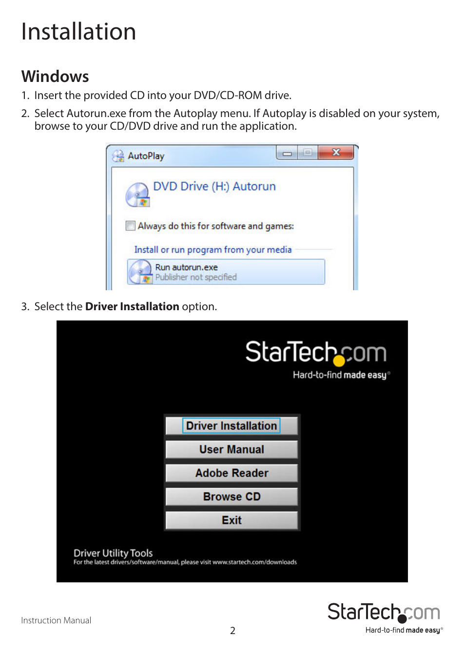 Installation, Windows | StarTech.com USB300WN2X2C Manual User Manual | Page 6 / 22