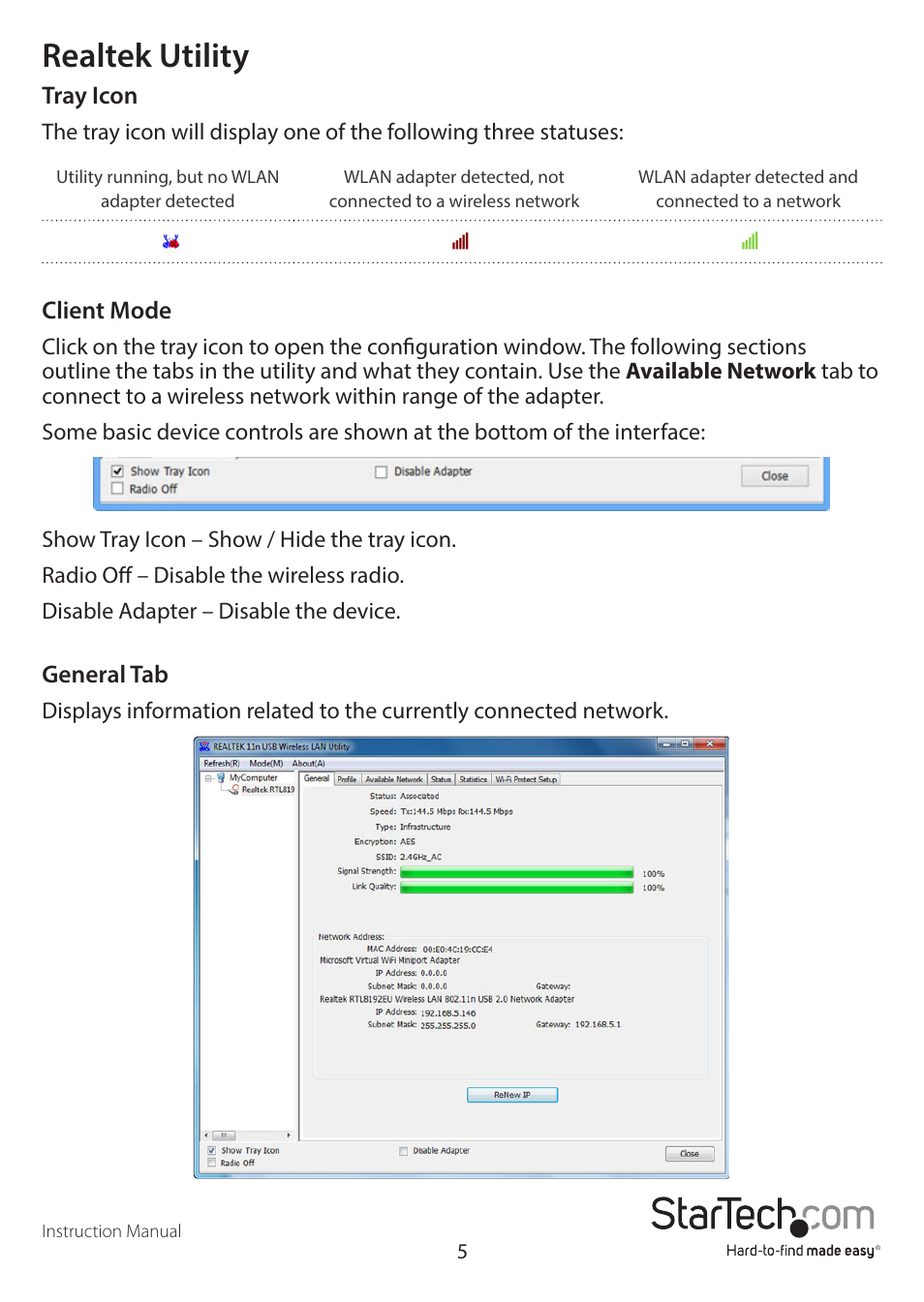 Realtek utility | StarTech.com USB300WN2X2C Manual User Manual | Page 9 / 22