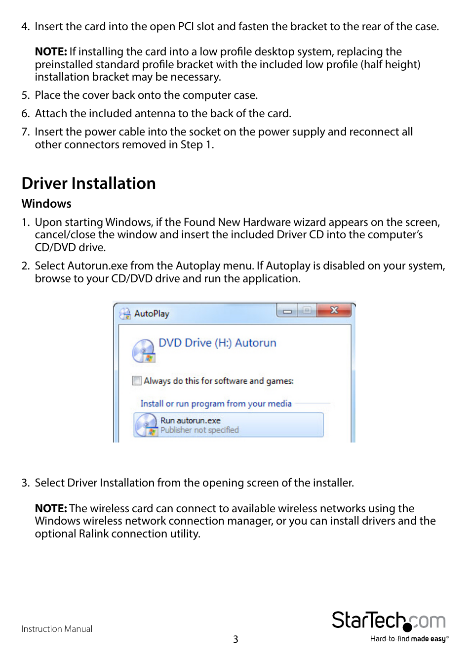 Driver installation | StarTech.com PCI150WN1X1 User Manual | Page 6 / 11