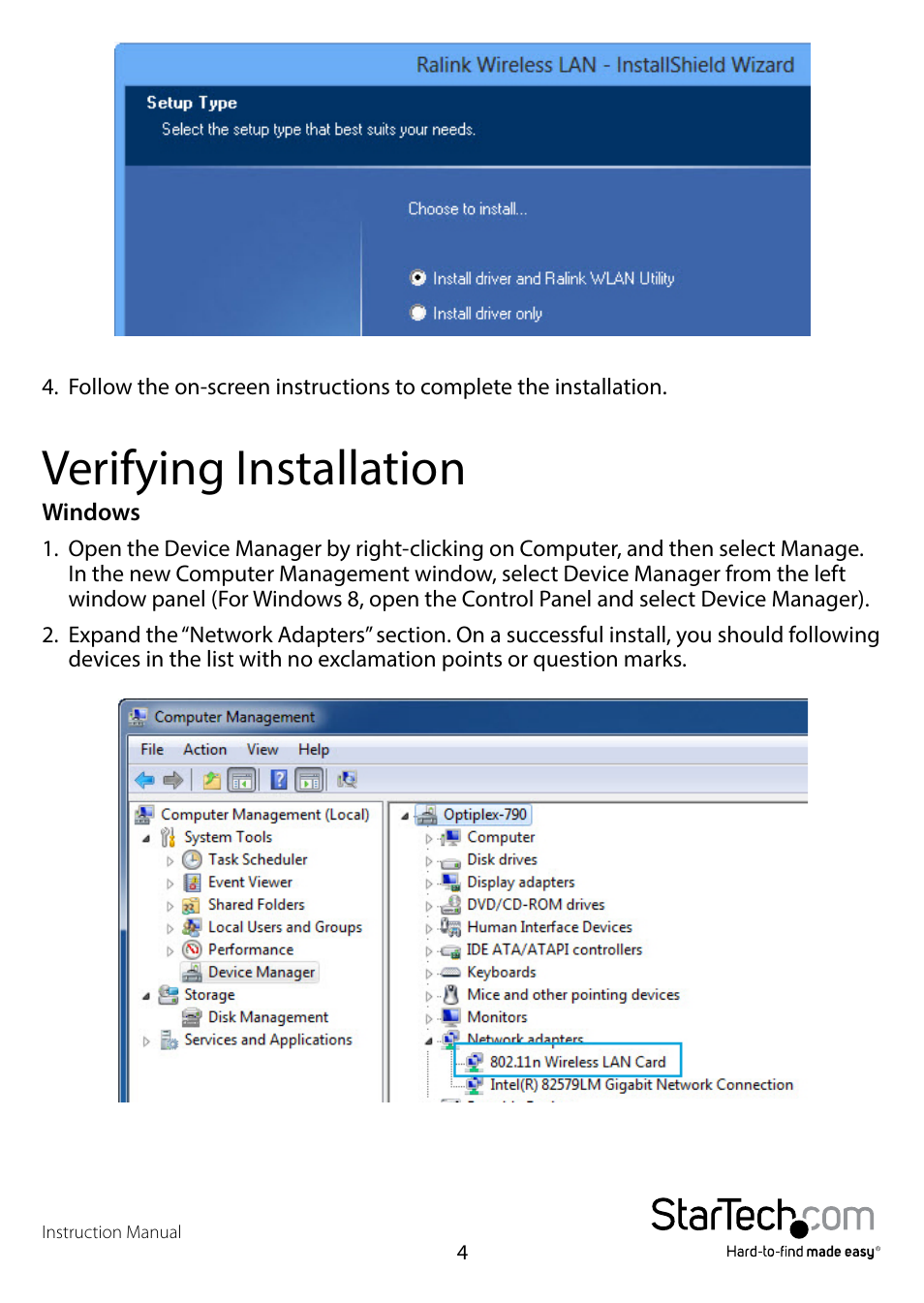 Verifying installation | StarTech.com PCI150WN1X1 User Manual | Page 7 / 11