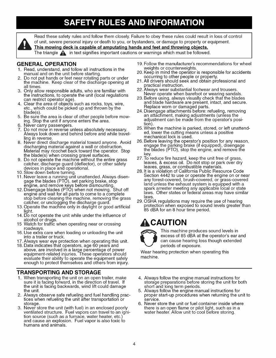 Safety rules and information, Acaution | Craftsman 107.289860 User Manual | Page 4 / 116