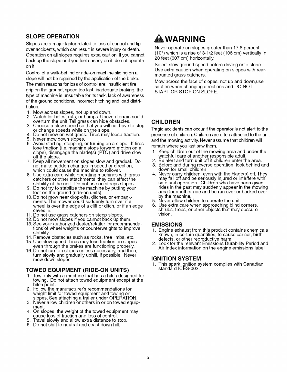 Warning | Craftsman 107.289860 User Manual | Page 5 / 116