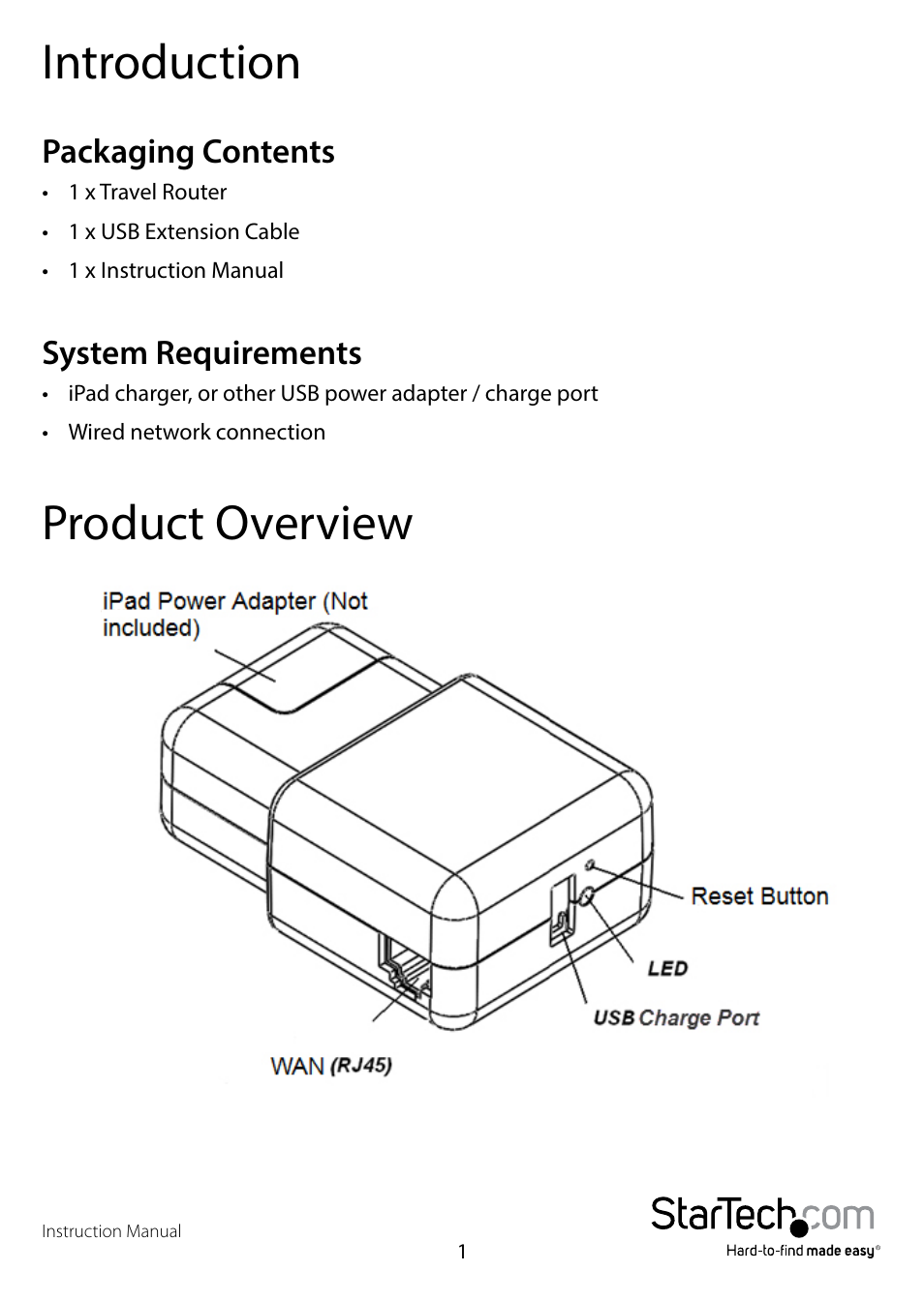 Introduction, Packaging contents, System requirements | Product overview, Packaging contents system requirements | StarTech.com R150WN1X1T User Manual | Page 5 / 12