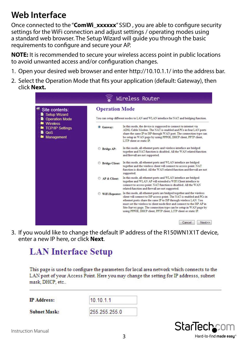 Web interface | StarTech.com R150WN1X1T User Manual | Page 7 / 12