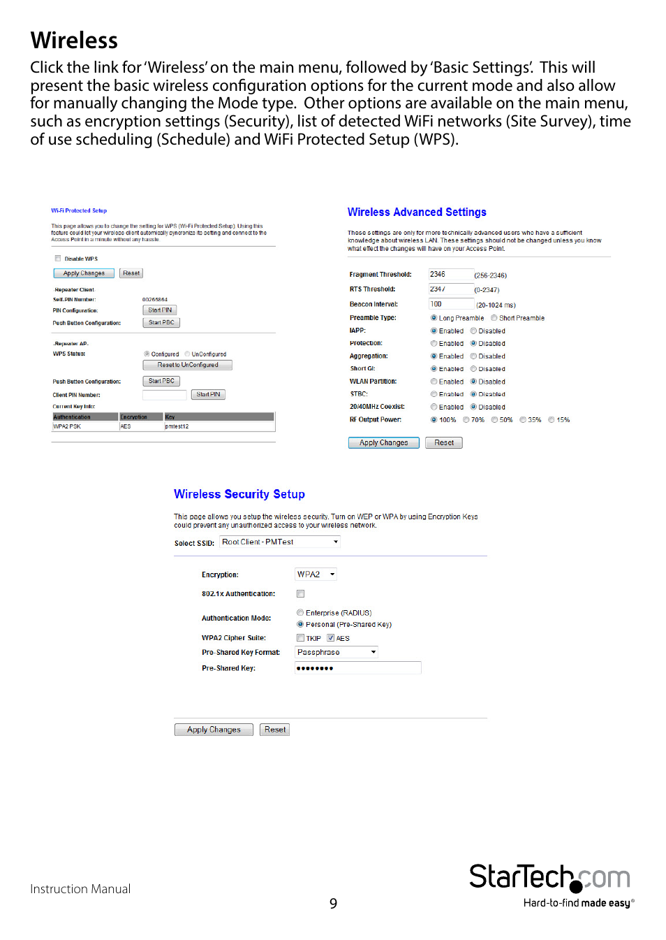 Wireless | StarTech.com WFREPEAT300N User Manual | Page 12 / 18