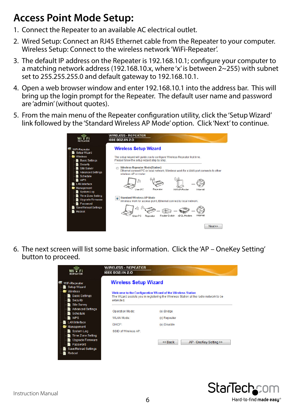 Access point mode setup | StarTech.com WFREPEAT300N User Manual | Page 9 / 18