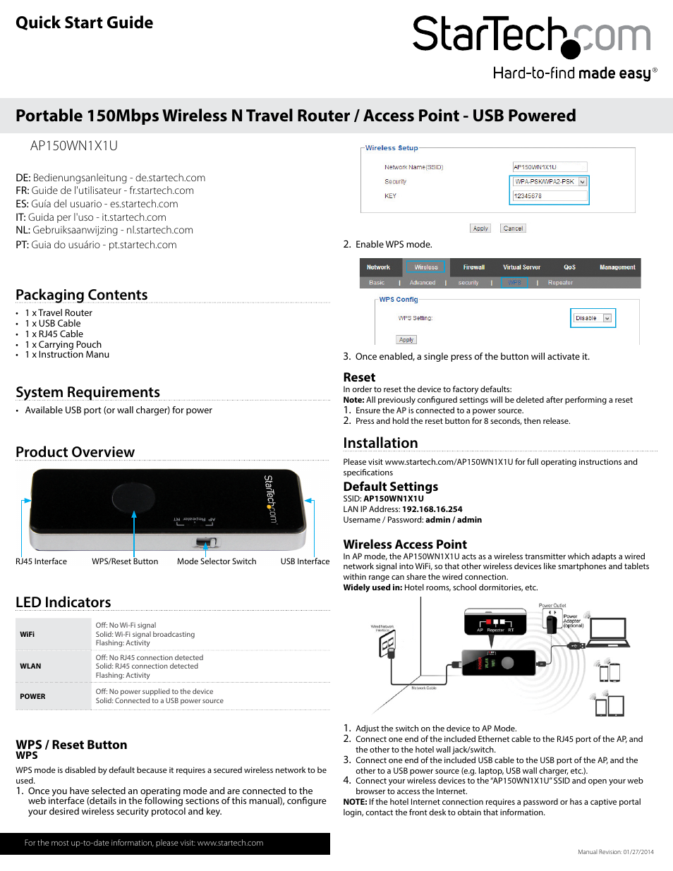 StarTech.com AP150WN1X1U User Manual | 2 pages