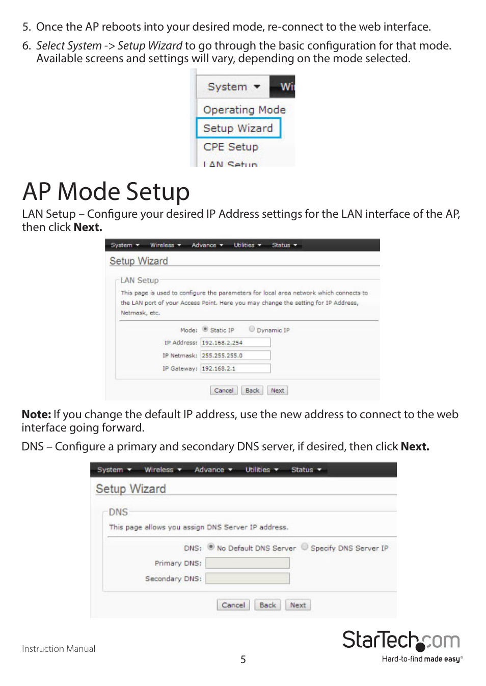 Ap mode setup | StarTech.com R300WN22MO5E User Manual | Page 10 / 15