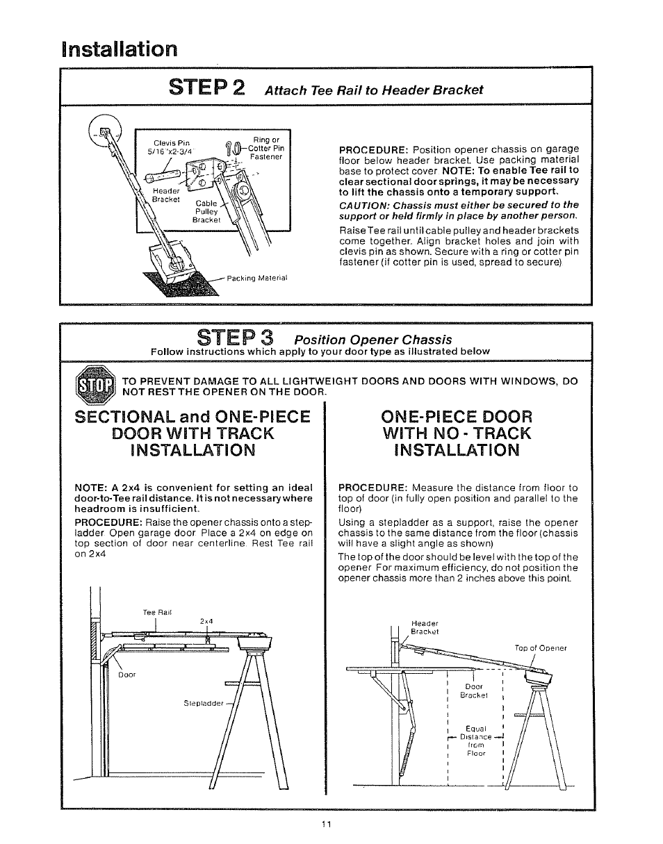 Installation step 2, Steps, Door with track | Craftsman 139.53403 User Manual | Page 11 / 24