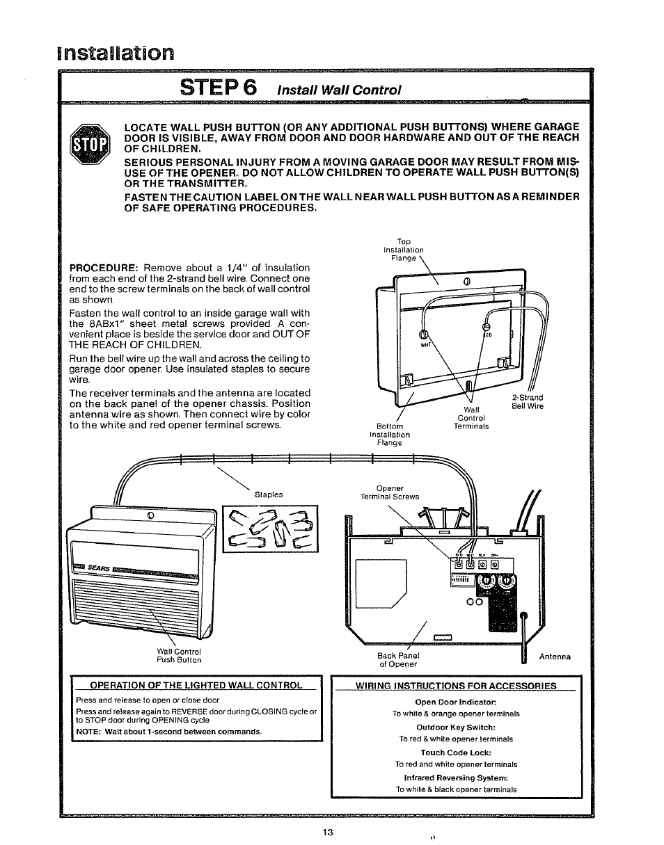 Step 6, Installation, Instan wall control | Craftsman 139.53403 User Manual | Page 13 / 24