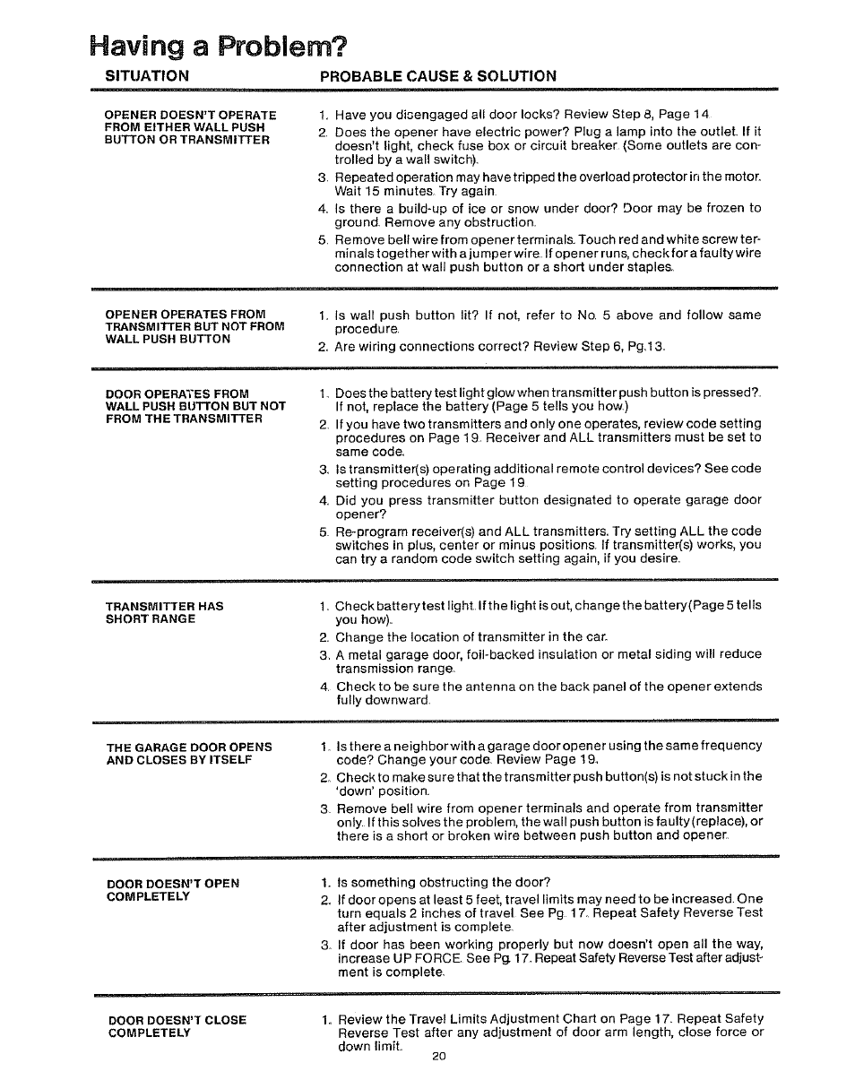 Having a problem | Craftsman 139.53403 User Manual | Page 20 / 24