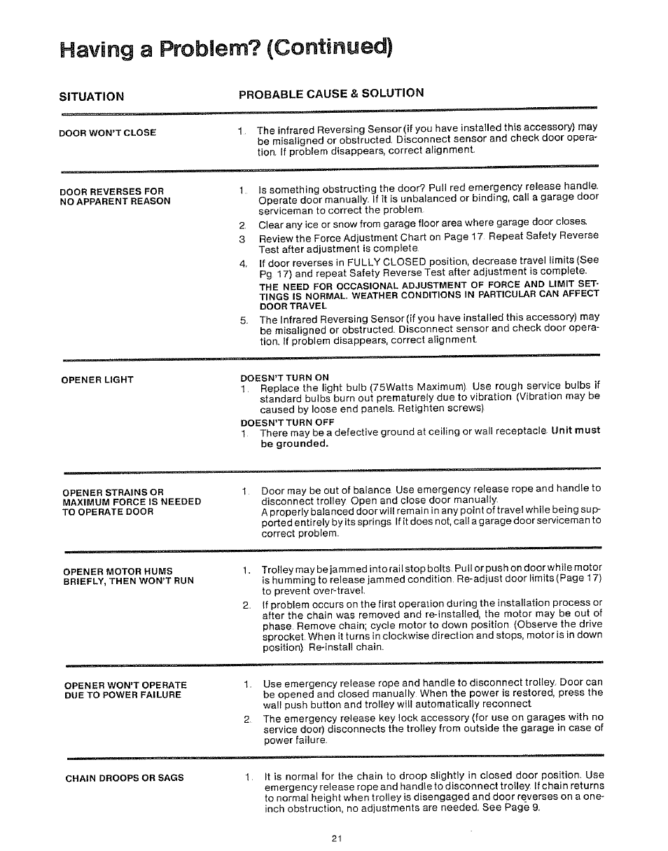 Having a problem? (continued) | Craftsman 139.53403 User Manual | Page 21 / 24