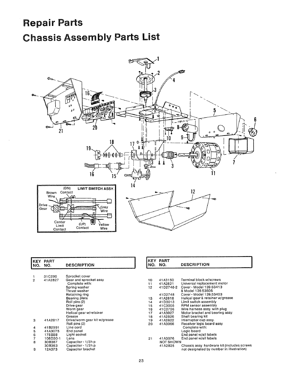 Repair parts chassis assembly parts list | Craftsman 139.53403 User Manual | Page 23 / 24