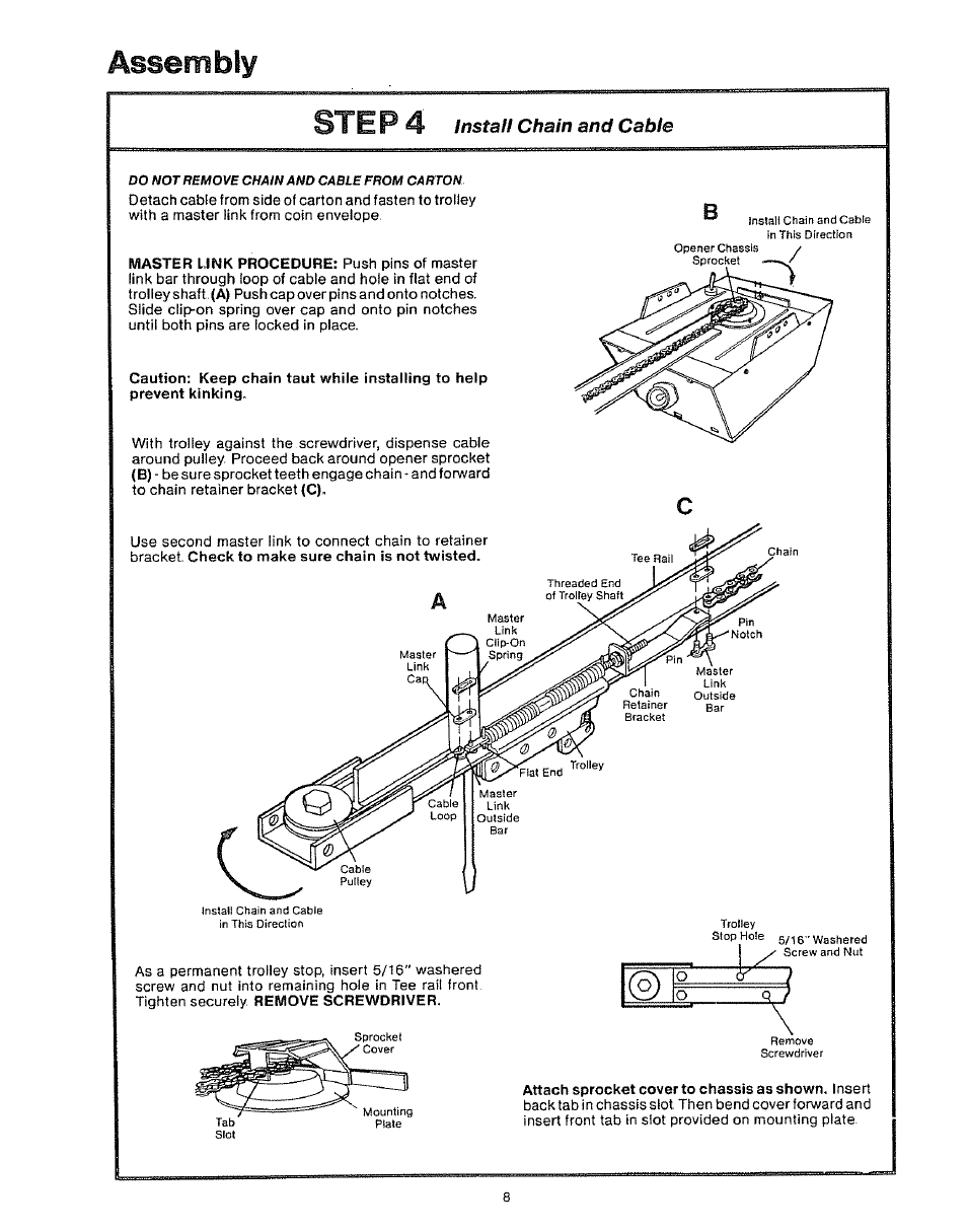 Assembly step 4, Instan chain and cable | Craftsman 139.53403 User Manual | Page 8 / 24