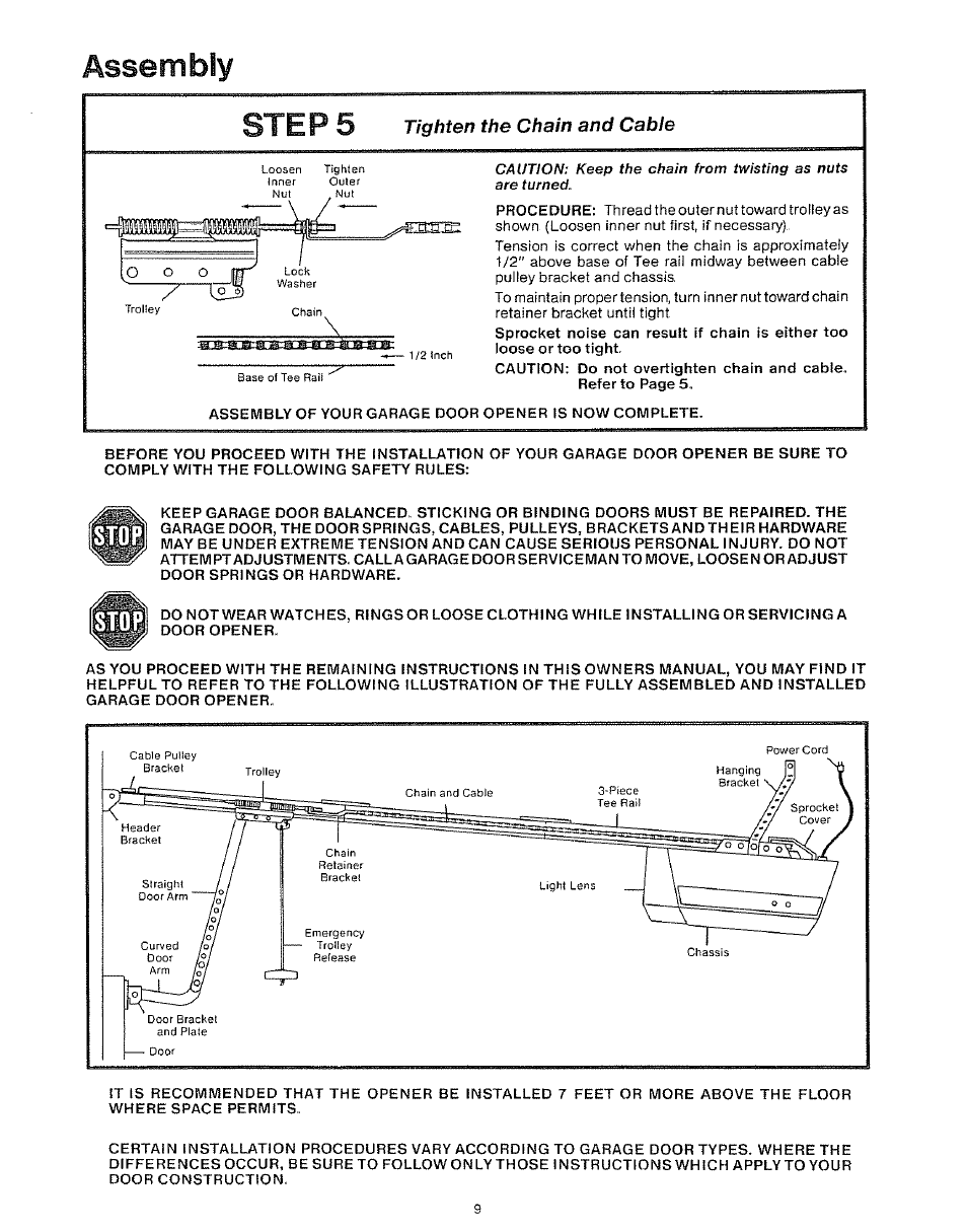 Ste p 5, Tighten the chain and cable | Craftsman 139.53403 User Manual | Page 9 / 24