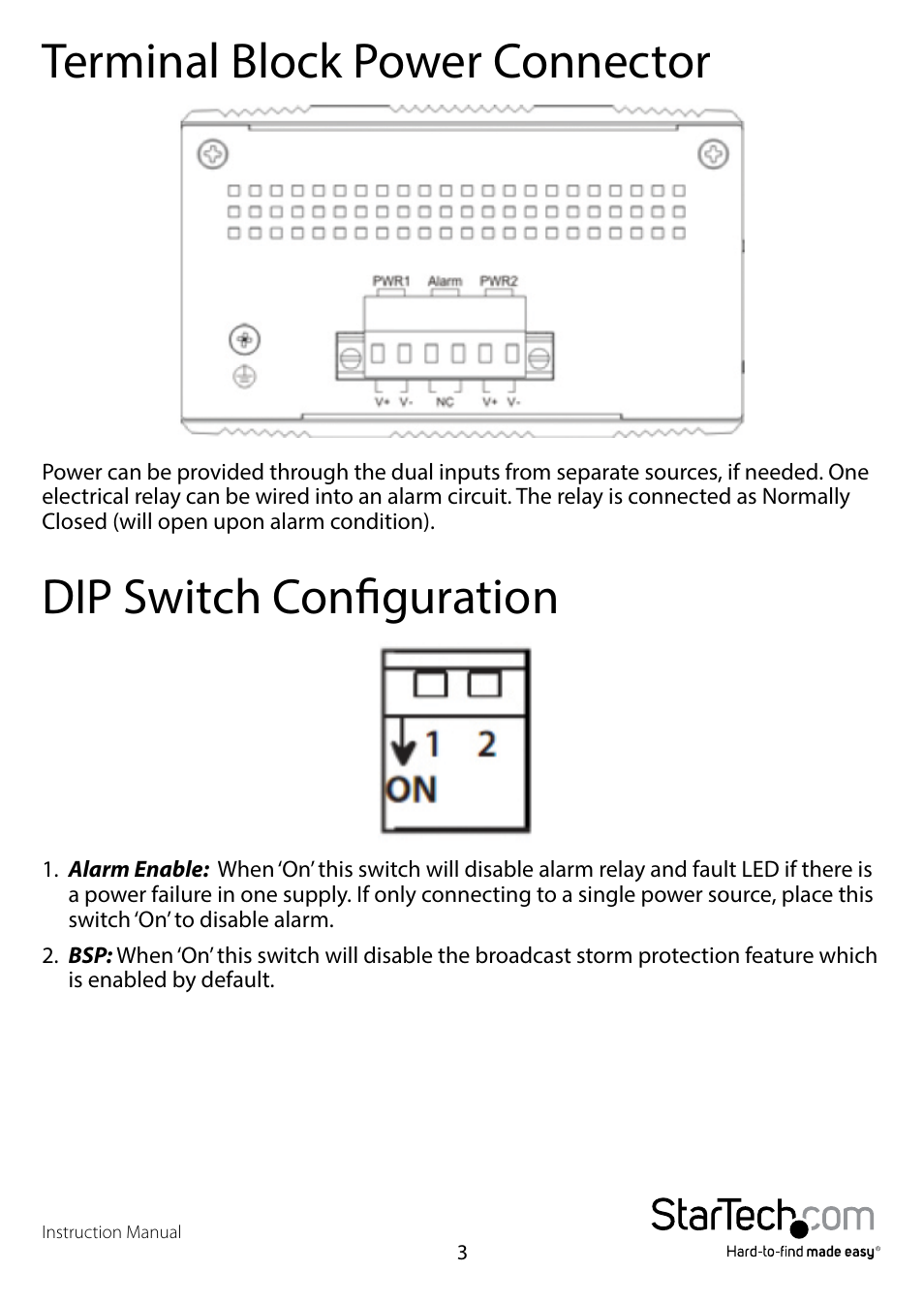 Terminal block power connector, Dip switch configuration | StarTech.com IES61002POE User Manual | Page 6 / 12