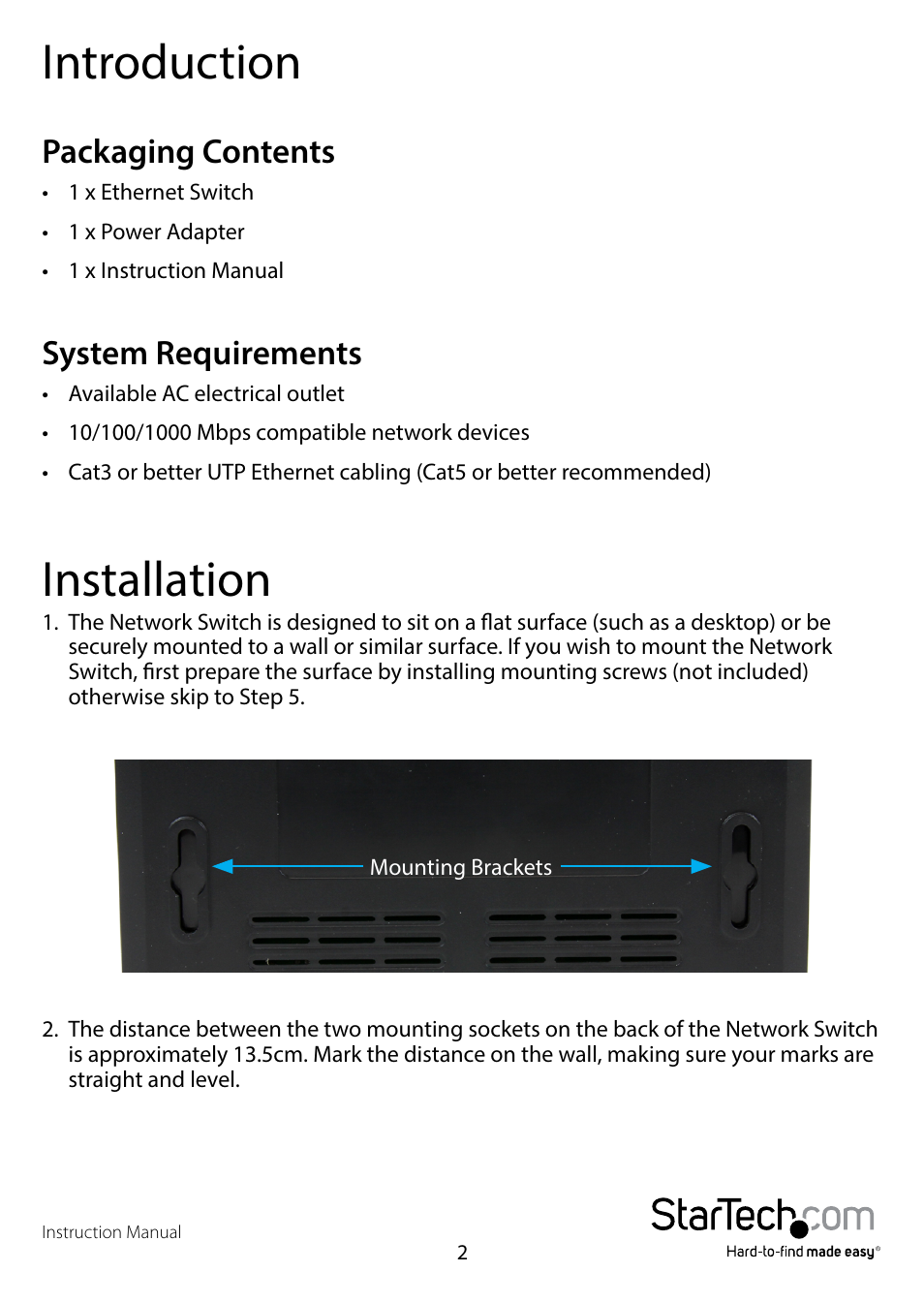Introduction, Packaging contents, System requirements | Installation, Packaging contents system requirements | StarTech.com DS51002GB User Manual | Page 5 / 10