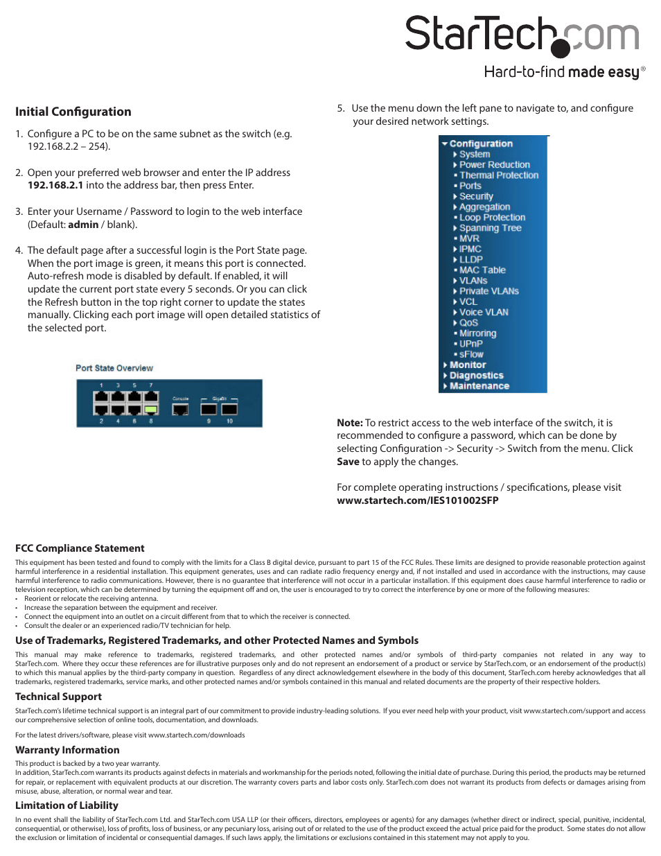 Initial configuration | StarTech.com IES101002SFP User Manual | Page 2 / 2