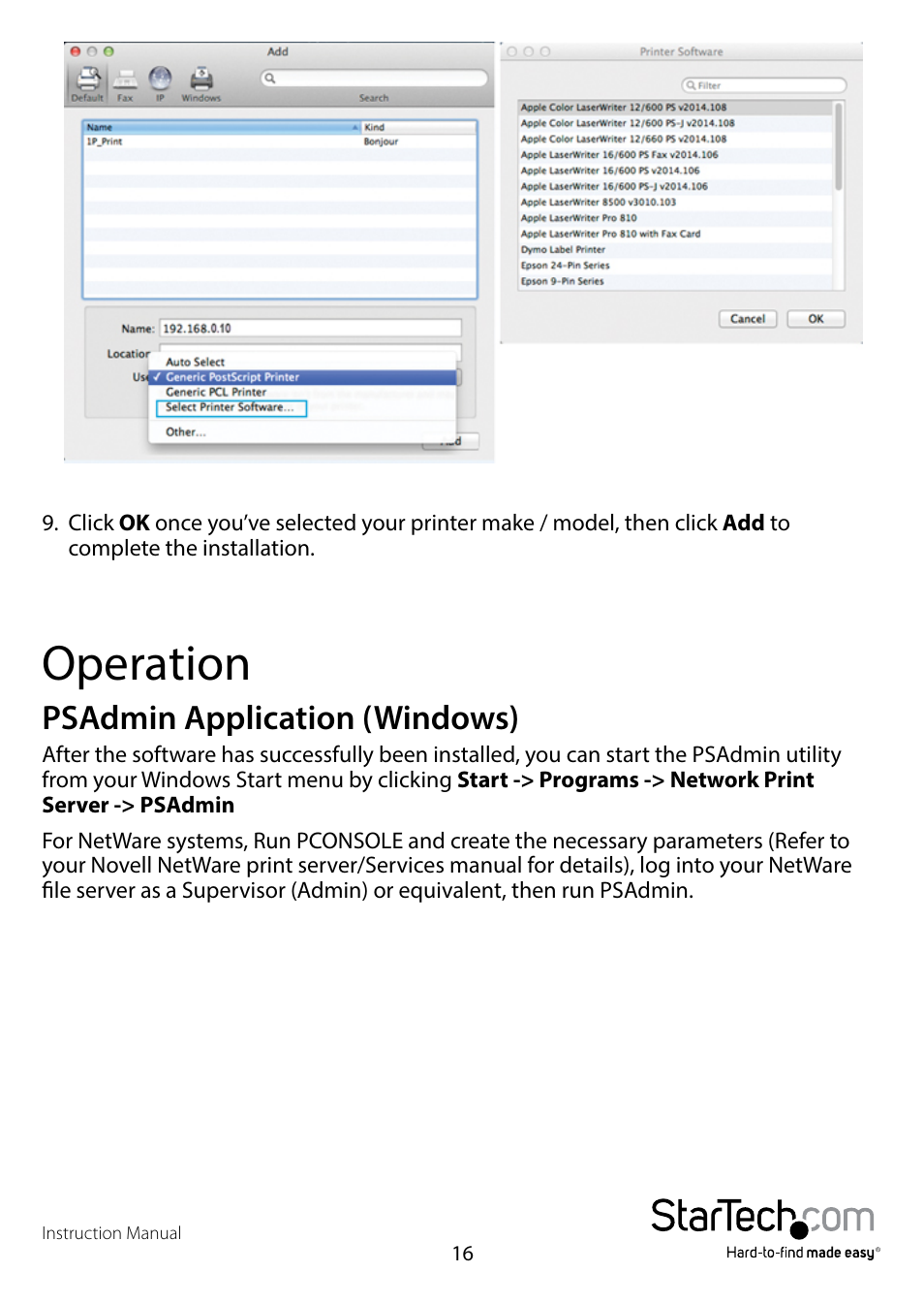 Operation, Psadmin application (windows) | StarTech.com PM1115P2 Full User Manual | Page 18 / 41