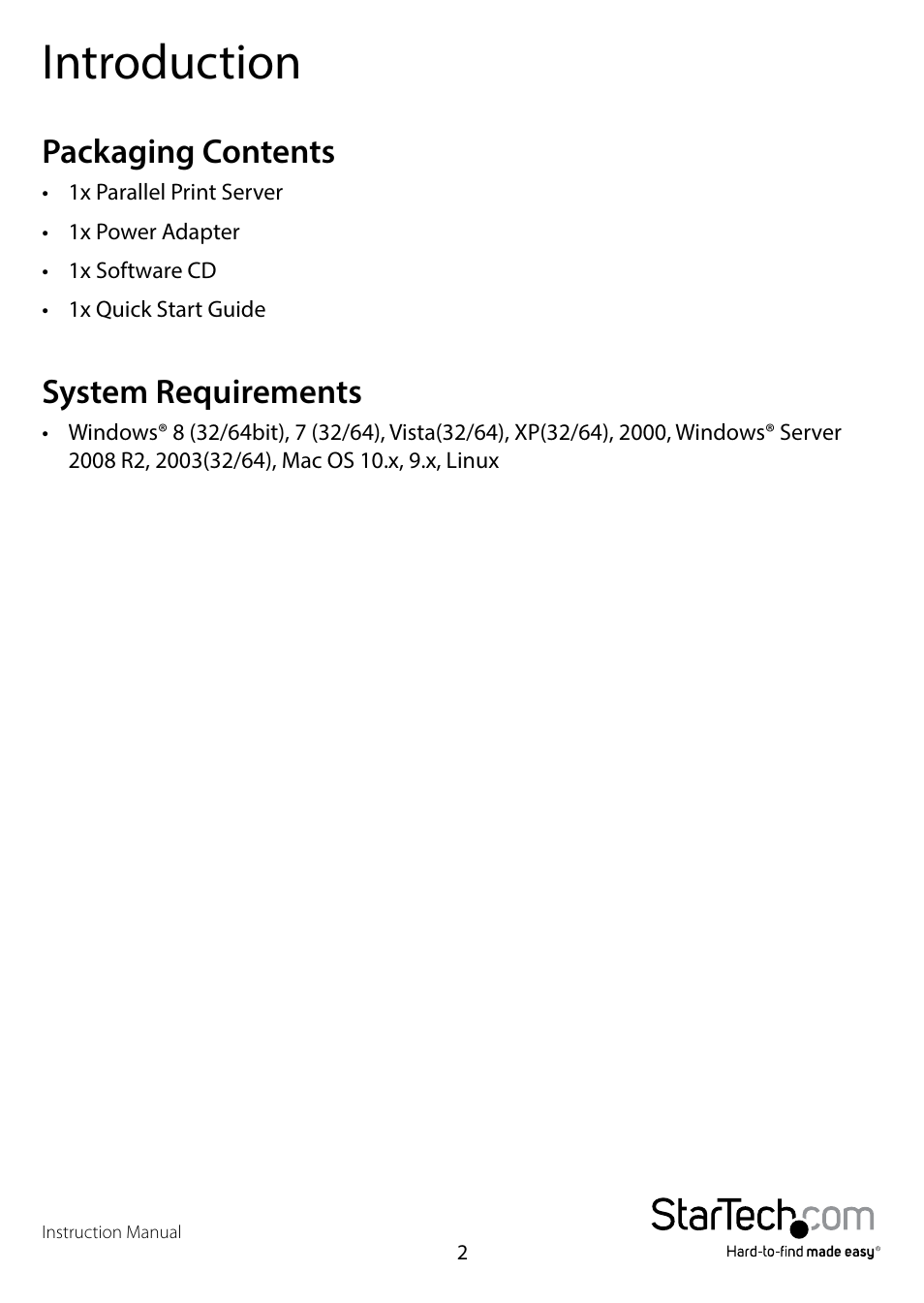 Introduction, Packaging contents, System requirements | Packaging contents system requirements | StarTech.com PM1115P2 Full User Manual | Page 4 / 41