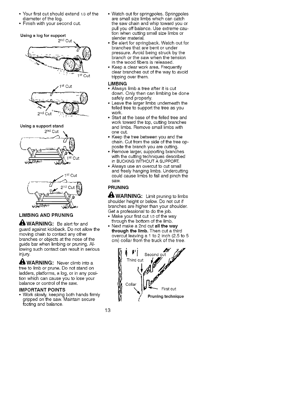 Warning, A warning | Craftsman 358.351810 User Manual | Page 13 / 26