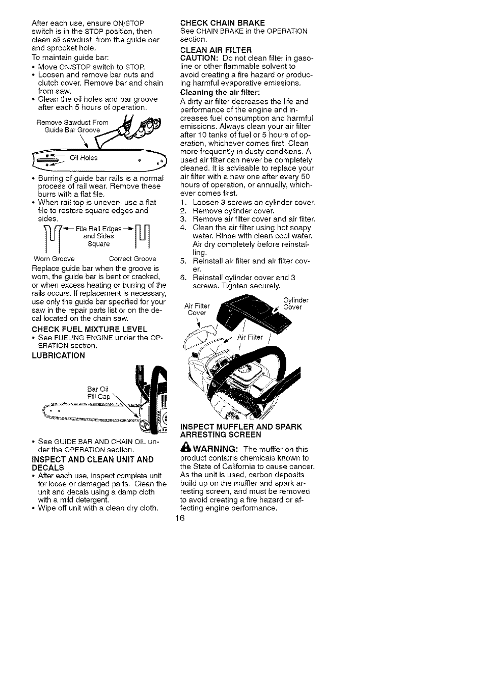 Iwarning | Craftsman 358.351810 User Manual | Page 16 / 26