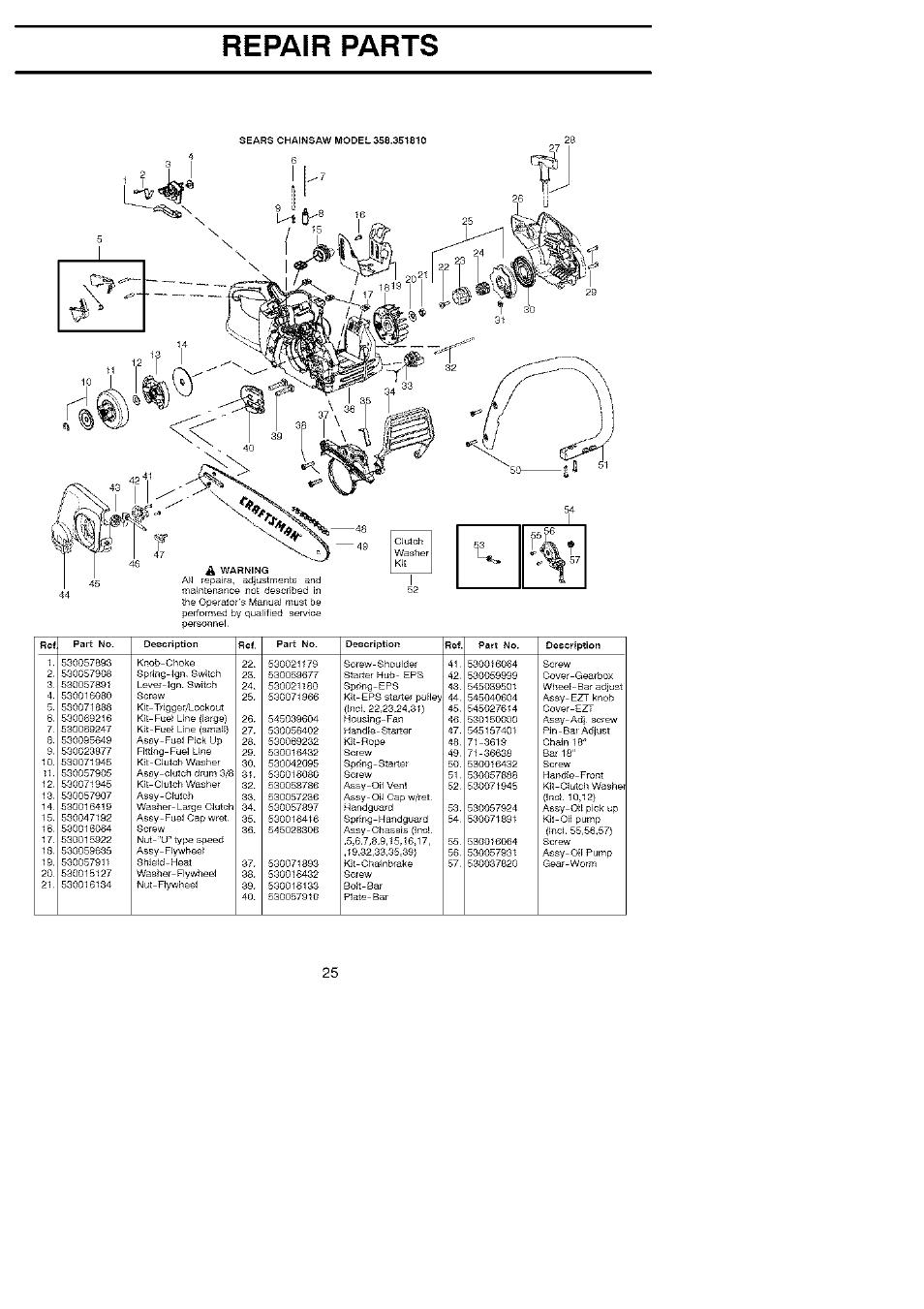 Repair parts | Craftsman 358.351810 User Manual | Page 25 / 26