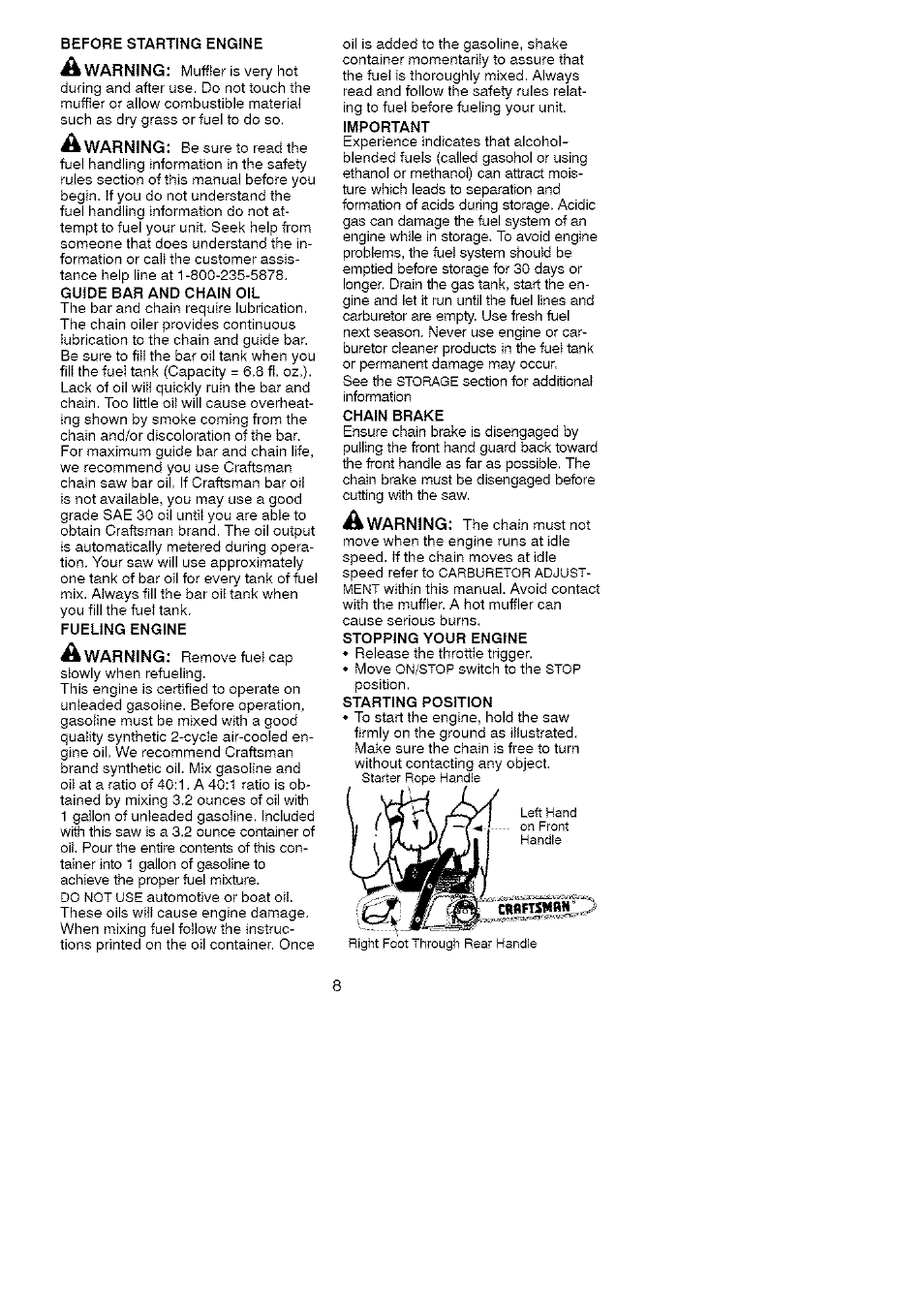 Warning, A warning | Craftsman 358.351810 User Manual | Page 8 / 26