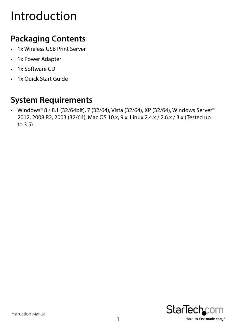 Introduction, Packaging contents, System requirements | Packaging contents system requirements | StarTech.com PM1115UWGB User Manual | Page 5 / 21