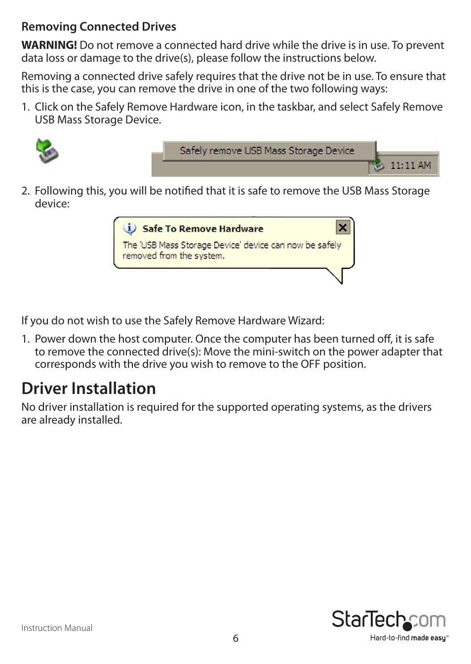 Driver installation | StarTech.com USB3SSATAIDE User Manual | Page 9 / 12